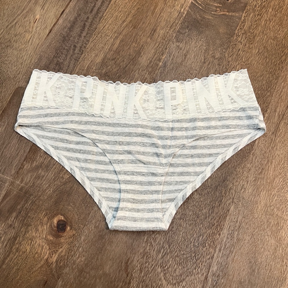 Victoria’s Secret PINK Striped Lace Waist Cotton XLR Hipster Panties VS Medium M - Picture 2 of 4